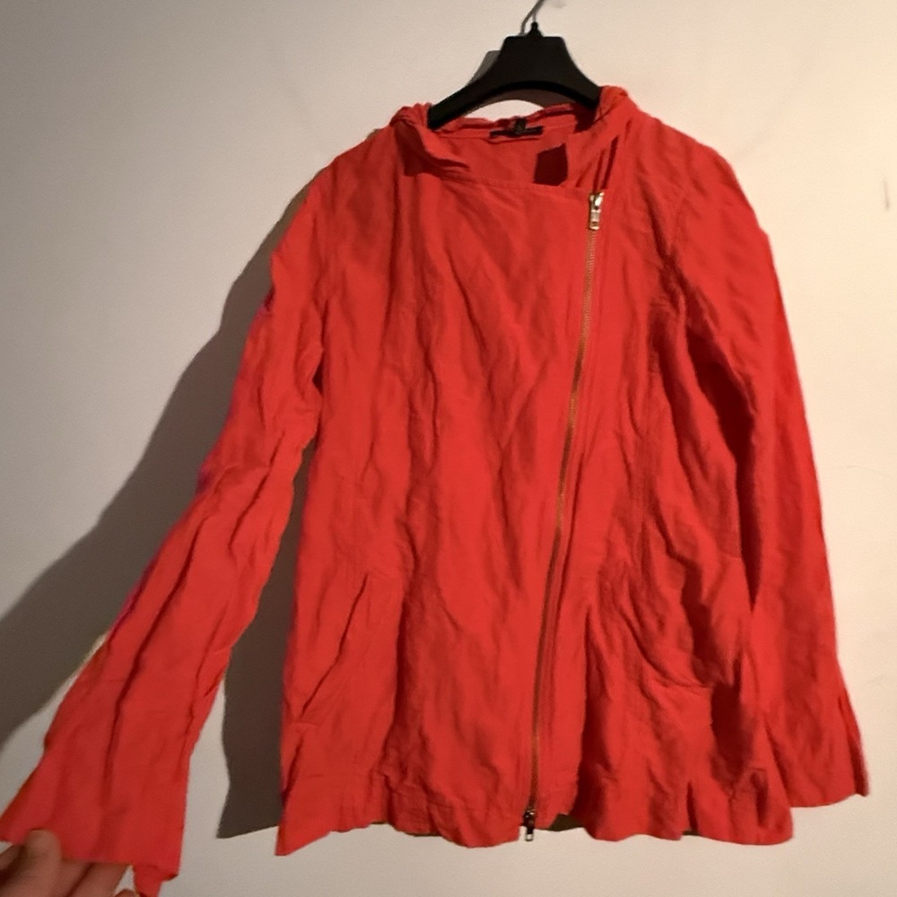 EILEEN FISHER Lory Cotton Nylon Removable Hooded Anorak Jacket ORANGE Sz XS